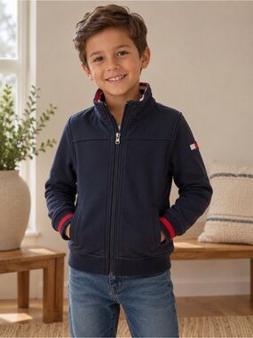 Tommy Hilfiger Boys Zip Up Jacket Size 6 Navy Full Zip Red White Logo Lightweigh